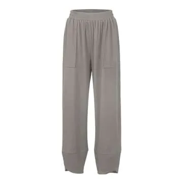 Womens Baggy Wide Leg Pants Casual Cotton Linen Elastic Waisted Loose Palazzo Harem Pants with Pockets Women's Linen Joggers Pants for Women Tall Pantalon Lino Mujer Grey Medium