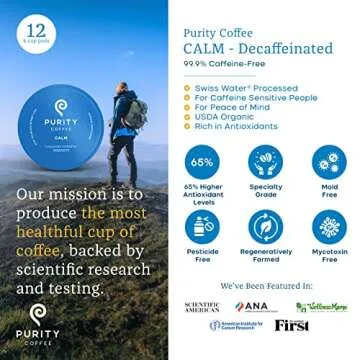 Purity Coffee CALM Decaf Medium Roast - Organic Specialty Pods - 12 Count