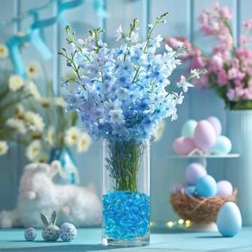 HappyFiller 630 PCS Lake Blue Acrylic Flat Marbles for Decor