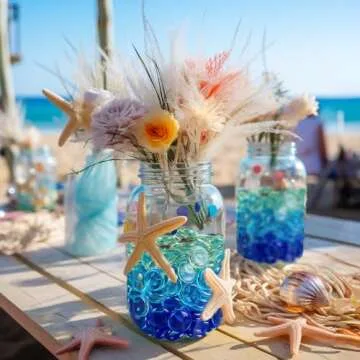 HappyFiller 630 PCS Lake Blue Acrylic Flat Marbles for Decor