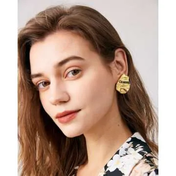 INNERDIVA Silver Irregular Geometric Texture Earrings Statement Earrings Trendy Jewelry for Women Pr...