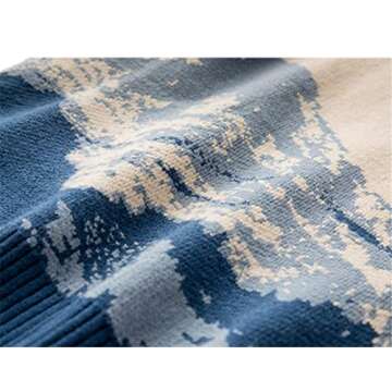 Youllyuu Snow Mountain Knitted Sweater Gradient Embroidered Pullovers Hip Hop Streetwear Blue M