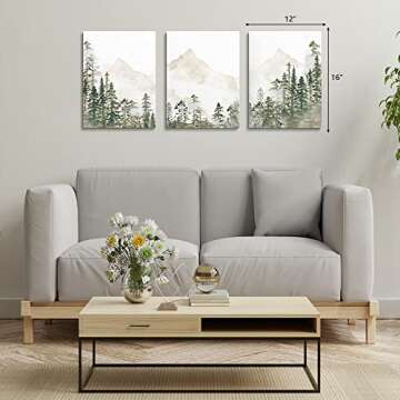 SKYSUKEY Foggy Forest Wall Art Set - 3 Framed Canvas Prints for Nursery & Bedroom