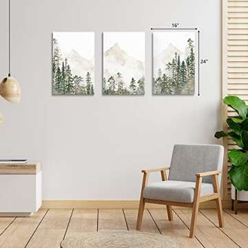 SKYSUKEY Foggy Forest Watercolor Wall Art Set of 3