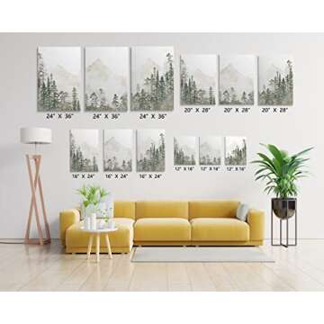 SKYSUKEY Foggy Forest Watercolor Wall Art Set of 3