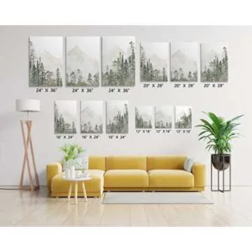 SKYSUKEY Foggy Forest Watercolor Wall Art Set of 3