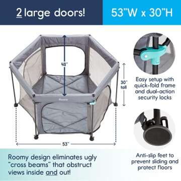 hiccapop 53” PlayPod Outdoor Baby Playpen - Deluxe Portable Playpen with Canopy