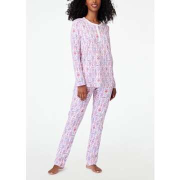 Yiulangde Women Monkey Pajamas Preppy Pjs Cute 2 Piece Floral Pj Pants Set Y2k Button up Long Sleeve Lounge Pajamas Shirt Set