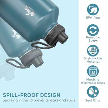 Coolflask 128 oz Gallon Water Bottle Insulated with Straw&3 Lids, Water Jug Large Stainless Steel Metal Vacuum Wide Mouth for Sports, Gym or Office, Non-BPA Keep Cold 48H Hot 24H, Samurai Cyan