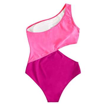 SweatyRocks Women's Bathing Suits One Shoulder Cutout One Piece Swimsuit Swimwear Monokini Pink Larg...