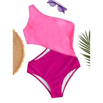 SweatyRocks Women's Bathing Suits One Shoulder Cutout One Piece Swimsuit Swimwear Monokini Pink Large.