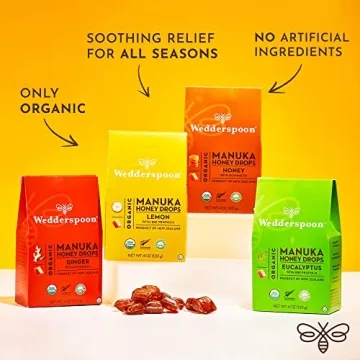 Wedderspoon Organic Manuka Honey Drops Variety Pack for Throat Relief