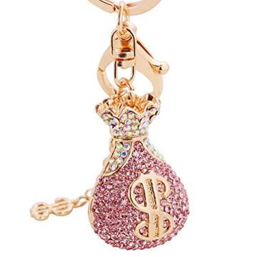 Jzcky Shzrp Fortune Bag Crystal Rhinestone Keychain Key Chain Sparkling Key Ring Charm Purse Pendant Handbag Bag Decoration Holiday Gift(Pink)