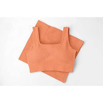 QINSEN Seamless Booty Shorts for Women Square Neck Stretchy Sport Bra Yoga Leggings Light Orange M
