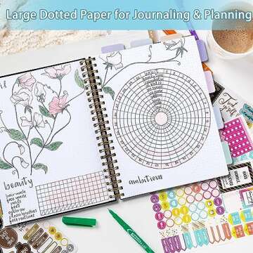 Spiral Notebook, Dotted Notebook, 8.5" x 11", 300 Page Hardcover Large Dot Grid Notebook Journal for Bullet, Thick Paper Fights Ink Bleed, A4 Leather Journal for Women Men, 24 PCS Tabs, Light Blue