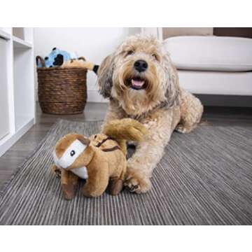 goDog Wildlife Chipmunk Squeaky Plush Dog Toy, Chew Guard Technology - Brown, Large