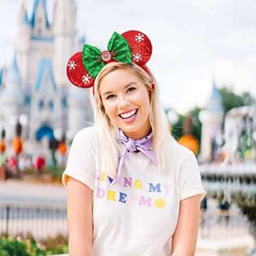 ETLUK Christmas Mouse Ears Bow Headband, 2 PCS Sparkle Christmas Mouse Ears for Women Kids, Christma...
