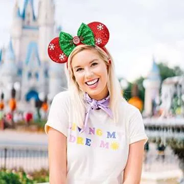 ETLUK Christmas Mouse Ears Bow Headband, 2 PCS Sparkle Christmas Mouse Ears for Women Kids, Christma...