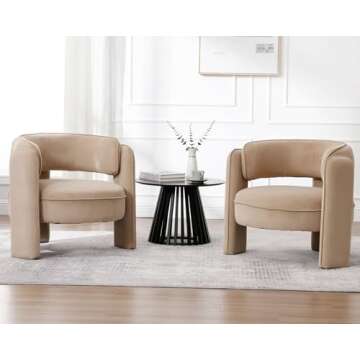HNY Mid Century Modern Velvet Barrel Accent Chairs Set of 2 Clearance, Comfy Round Upholstered Armchairs with Open Back, Side Club Lounge Arm Chairs for Living Room, Bedroom, Small Spaces, Khaki