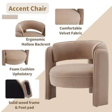 HNY Mid Century Modern Velvet Barrel Accent Chairs Set of 2 Clearance, Comfy Round Upholstered Armchairs with Open Back, Side Club Lounge Arm Chairs for Living Room, Bedroom, Small Spaces, Khaki