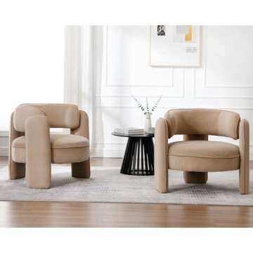 HNY Mid Century Modern Velvet Barrel Accent Chairs Set of 2 Clearance, Comfy Round Upholstered Armchairs with Open Back, Side Club Lounge Arm Chairs for Living Room, Bedroom, Small Spaces, Khaki