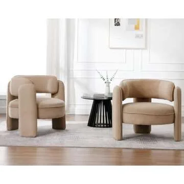 HNY Mid Century Modern Velvet Barrel Accent Chairs Set of 2 Clearance, Comfy Round Upholstered Armchairs with Open Back, Side Club Lounge Arm Chairs for Living Room, Bedroom, Small Spaces, Khaki