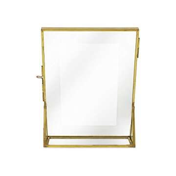 Isaac Jacobs 5x7, Antique Gold, Vintage Style Brass and Glass, Floating Photo Frame, Metal, (Vertica...