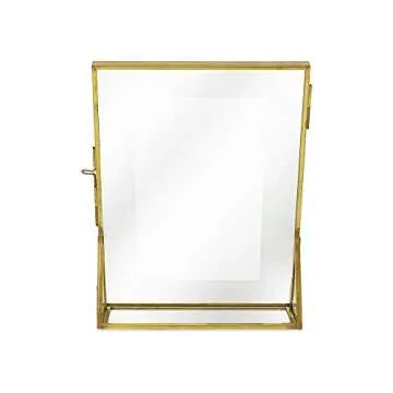 Isaac Jacobs 5x7, Antique Gold, Vintage Style Brass and Glass, Floating Photo Frame, Metal, (Vertica...