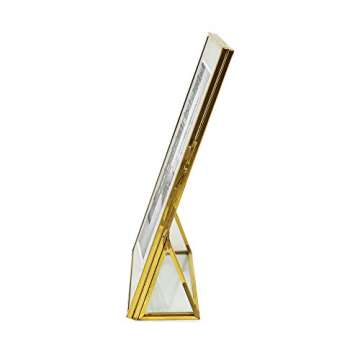 Isaac Jacobs 5x7, Antique Gold, Vintage Style Brass and Glass, Floating Photo Frame, Metal, (Vertical), with Locket Closure and Angled Base, for Pictures, Art, Mementos, Keepsakes (5x7, Antique Gold)