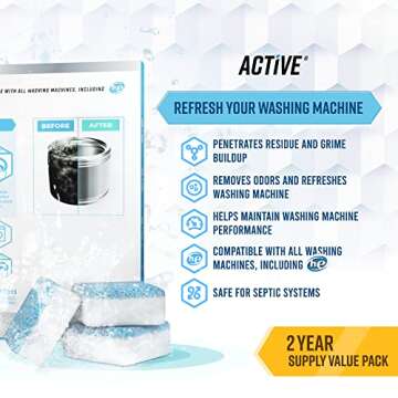 Washing Machine Cleaner Descaler 48 Pack - Value Size Deep Cleaning Tablets HE Front Loader & Top Lo...