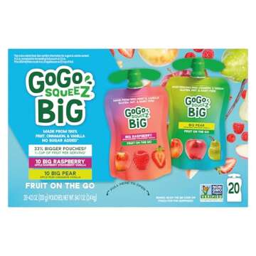 GoGo squeeZ BIG Applesauce & Fruit Puree with Vanilla and Cinnamon Variety Pack, Pear & Raspberry, 4...