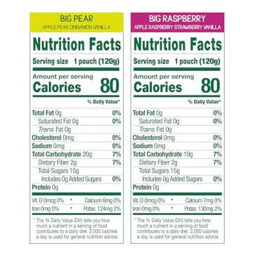 GoGo squeeZ BIG Applesauce & Fruit Puree with Vanilla and Cinnamon Variety Pack, Pear & Raspberry, 4.2 oz. (Pack of 20), Unsweetened Fruit Snacks for Kids, Gluten Free, Nut Free, Dairy Free Pouches