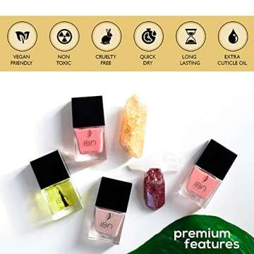 Non-Toxic Vegan Nail Polish - Premium Quality and Long Lasting with Cuticle Oil. Safe for Pregnancy, Toddler and Pets - Bonus Nail File (3 x 10ml Varnish 1 x 10ml Cuticle Oil) Gift Set