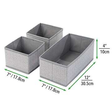 mDesign 3-Piece Fabric Drawer Organizer for Baby Essentials