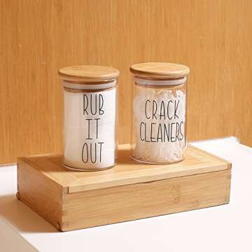 MOMEEMO Apothecary Jars with Lids for Bathroom Organization, Cotton Round Holder, and Floss Pick Sto...