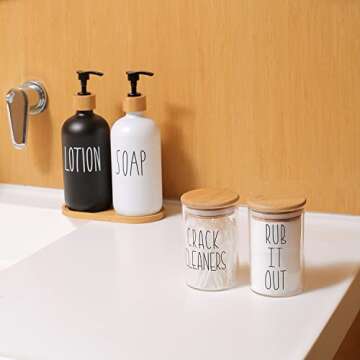 MOMEEMO Apothecary Jars with Lids for Bathroom Organization, Cotton Round Holder, and Floss Pick Storage are Great for Bathroom Decorations, and Bathroom Accessories. (Cotton Pads & Floss)