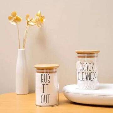 MOMEEMO Apothecary Jars with Lids for Bathroom Organization, Cotton Round Holder, and Floss Pick Storage are Great for Bathroom Decorations, and Bathroom Accessories. (Cotton Pads & Floss)