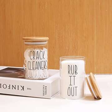 MOMEEMO Apothecary Jars with Lids for Bathroom Organization, Cotton Round Holder, and Floss Pick Storage are Great for Bathroom Decorations, and Bathroom Accessories. (Cotton Pads & Floss)