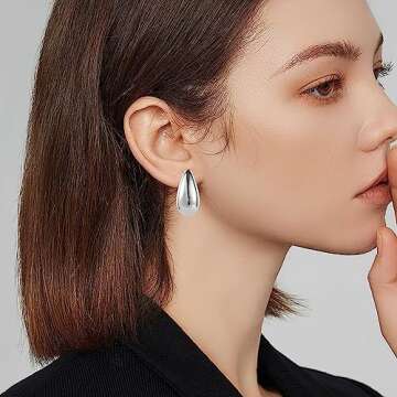 Teardrop Clip On Earrings Dupes Earring for Women Chunky Hoop Earing Hypoallergenic Lightweight Dangle Water Drop Set for Women