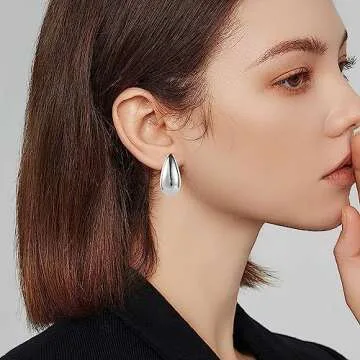 Teardrop Clip On Earrings Dupes Earring for Women Chunky Hoop Earing Hypoallergenic Lightweight Dangle Water Drop Set for Women