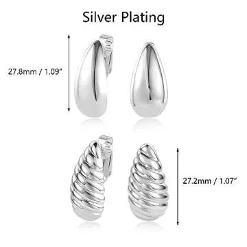 Teardrop Clip On Earrings Dupes Earring for Women Chunky Hoop Earing Hypoallergenic Lightweight Dangle Water Drop Set for Women