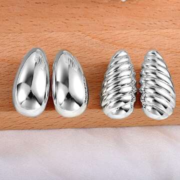 Teardrop Clip On Earrings Dupes Earring for Women Chunky Hoop Earing Hypoallergenic Lightweight Dangle Water Drop Set for Women