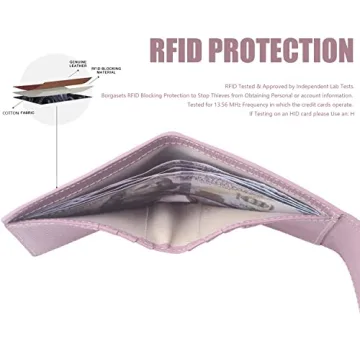 Borgasets Small Wallet for Women Genuine Leather RFID Blocking Card Holder Organizer Pocket Compact Bifold Ladies Mini Purse (Crosshatch Light Pink)
