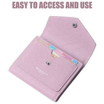 Borgasets Small Wallet for Women Genuine Leather RFID Blocking Card Holder Organizer Pocket Compact Bifold Ladies Mini Purse (Crosshatch Light Pink)