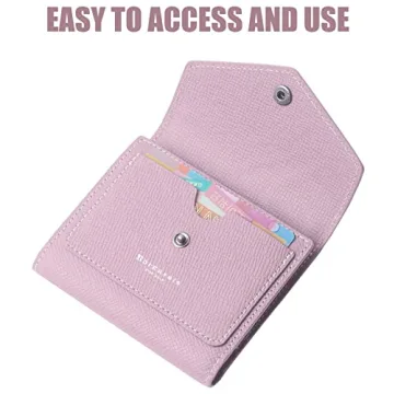 Borgasets Small Wallet for Women Genuine Leather RFID Blocking Card Holder Organizer Pocket Compact Bifold Ladies Mini Purse (Crosshatch Light Pink)