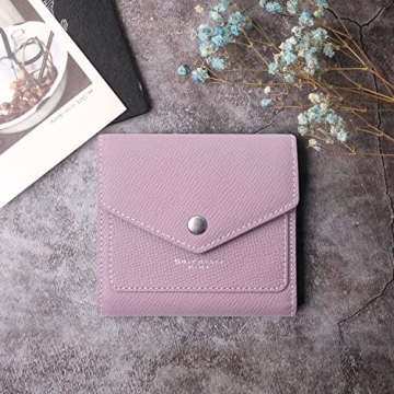 Borgasets Small Wallet for Women Genuine Leather RFID Blocking Card Holder Organizer Pocket Compact Bifold Ladies Mini Purse (Crosshatch Light Pink)