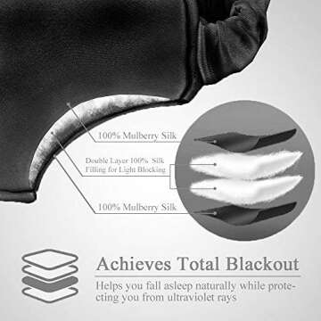 Silk Sleep Mask Eye Mask Blindfold with Double Layer Silk Filling and Elastic Strap for Full Night's Sleep, Travel and Nap, Soft Eye Cover Eyeshade with Luxury Bag and Ear Plugs by OLESILK (Black)