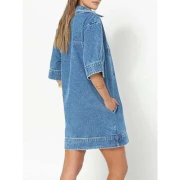 Fisoew Women’s Denim Shirt Dress with Pockets