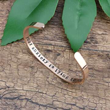 JoycuFF Bracelets for Women Health Awareness Self Care Jewelry 18K Rose Gold Stainless Steel Cuff Bangle