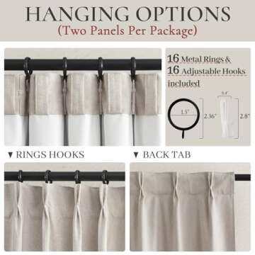 Natural Linen Pinch Pleated Blackout Curtains & Drapes 96 Inch Long Bedroom/Livingroom Farmhouse Curtains 2 Panel Sets, Neutral Track Room Darkening Thermal Insulated 8ft Back Tab Window Curtain